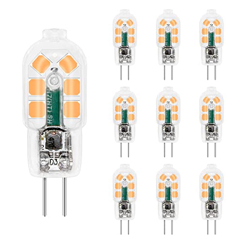 Akynite Einbaustrahler G4 LED 12V 2W AC/DC Warmweiß 3000K, Ersatz für G4 10W 20W Halogenlampe, LED G4 Stiftsockellampe für Dunstabzugshaube Leuchter, nicht dimmbar, 10er-Set von Akynite