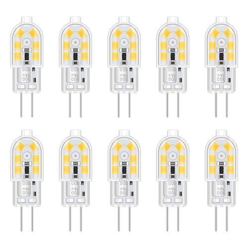 Akynite Leuchtmittel G4 2W LED 12V Kaltweiß 6000K, 200lm, Ersatz Halogenstrahler G4 10W 20W, nicht dimmbar, Stiftsockellampe LED 12V AC DC für Dunstabzugshaube, 10er-set Akynite Leuchtmittel G4 2W LED 12V Kaltweiß 6000K, 200lm, Ersatz Halogenstrahler G4 10W 20W, nicht dimmbar, Stiftsockellampe LED 12V AC DC für Dunstabzugshaube, 10er-set von Akynite