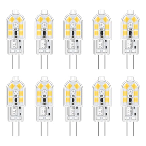 Akynite Leuchtmittel G4 2W LED 12V Kaltweiß 6000K, 200lm, Ersatz Halogenstrahler G4 10W 20W, nicht dimmbar, Stiftsockellampe G4 LED 12V AC DC für Dunstabzugshaube, 10er-set von Akynite