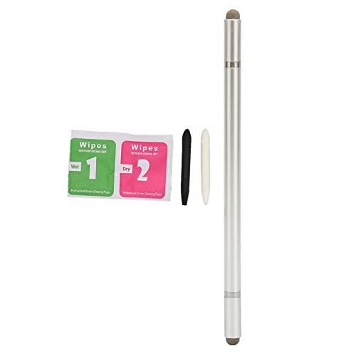 Aladeno Stylus 4-in-1-Eingabestift für Touchscreen-Eingabestifte mit 2 Faserspitzen, hohe Empfindlichkeit und Präzision, Stylistenstifte für Touchscreens, kompatibel mit Allen (Silver) von Aladeno