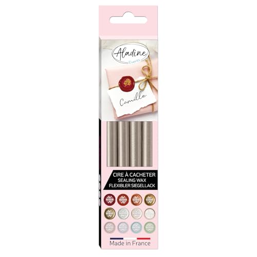 Aladine - 4 Wachsstäbchen Taupe – Wachssiegel – für Wachspistole – Farbe Grau – ideal für Hochzeit, Taufe, Geburt, Briefe, Speisekarten & Geschenke – 72425 von Aladine