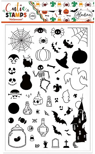 Aladine - 50 Halloween-Stempel – Stempel aus Schaumstoff & Gummi – für kreative Hobbys, Scrapbooking, Bullet Journal, kreative Karten, Dekoration – Cuties Stamp – 85123 von Aladine