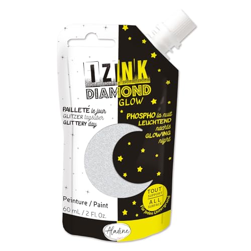 Aladine - Izink Diamond Glow Glitzerfarbe, phosphoreszierend, silberfarben, 60 ml – Glitzer am Tag, phosphoreszierend bei Nacht – ultra-deckend, für alle Untergründe – kreative Hobbys – weiche Aladine - Izink Diamond Glow Glitzerfarbe, phosphoreszierend, silberfarben, 60 ml – Glitzer am Tag, phosphoreszierend bei Nacht – ultra-deckend, für alle Untergründe – kreative Hobbys – weiche von Aladine