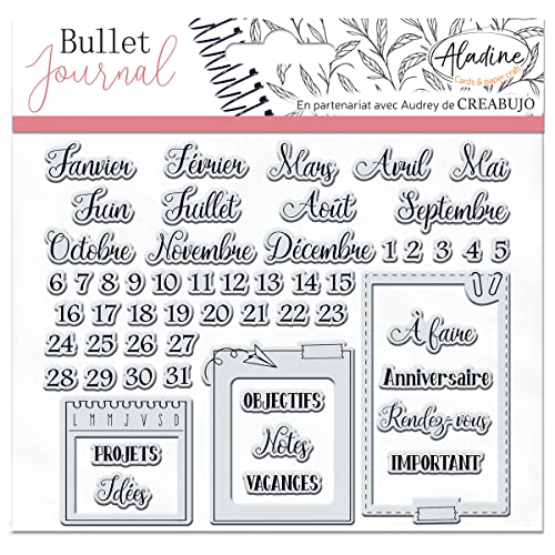 Aladine - Stampo Bullet Clear ORGANISATION MOIS - Stempel aus Schaumstoff, Silikondruck – ideal für Bullet Journal, Scrapbooking, Notizbücher – kreative Freizeit DIY von Aladine