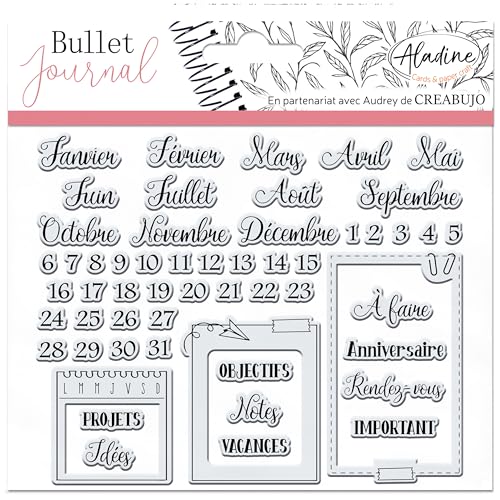 Aladine - Set mit 55 Stempeln zur Organisation von Monaten – transparente Stempel für Scrapbooking, Karten, kreative Hobbys – Stampo Bullet Clear – 03958 von Aladine