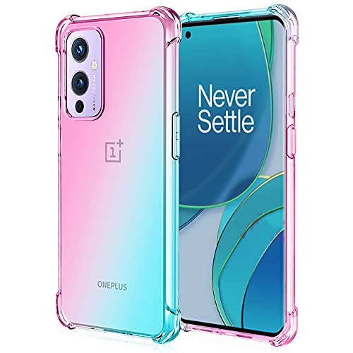 Alamo Bunt Farbverlauf Hülle für OnePlus 9 Pro, Durchscheinend TPU Silikon Handyhülle mit StoßFest Bumper - Rosa Grün von Alamo
