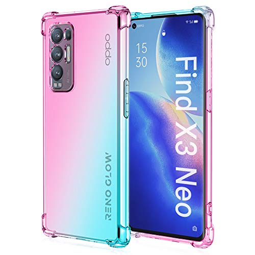 Alamo Bunt Farbverlauf Hülle für Oppo Find X3 Neo, Durchscheinend TPU Silikon Handyhülle mit StoßFest Bumper - Rosa Grün von Alamo
