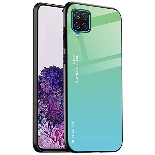 Alamo Farbverlauf Glas Hülle für Samsung Galaxy A12 / A12 Nacho / M12, Bunt Panzerglas Handyhülle TPU Silikon Schutzhülle - Farbe 6 von Alamo