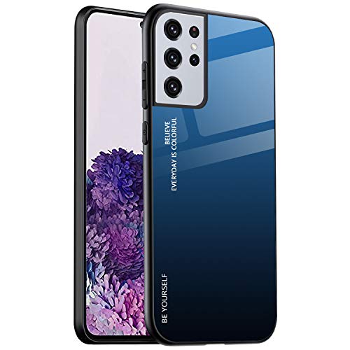 Alamo Farbverlauf Glas Hülle für Samsung Galaxy S21 Ultra, Bunt Panzerglas Handyhülle TPU Silikon Schutzhülle - Farbe 7 von Alamo