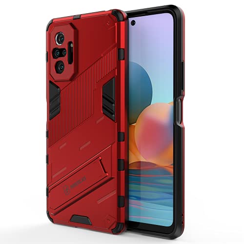 ALAMO Panzer Handyhülle für Xiaomi Redmi Note 10 Pro, TPU+PC Schutzhülle Silikon Hülle Stoßfest Case Cover Ständer - rot von Alamo