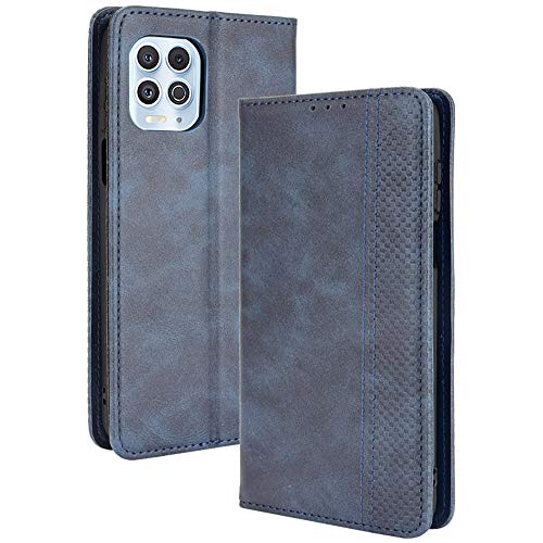 Alamo Retro Klapp Hülle für Motorola Moto G100, Premium PU Leder Handyhülle mit Kartenfächer und Geldbeutel - Blau von Alamo