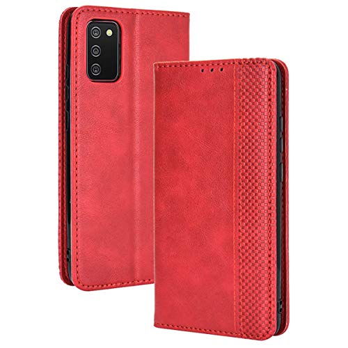 Alamo Retro Klapp Hülle für Samsung Galaxy A02s, Premium PU Leder Handyhülle mit Kartenfächer und Geldbeutel - Rot von Alamo