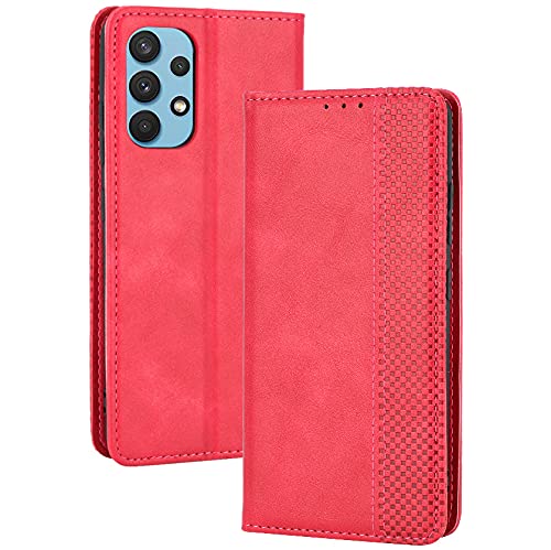 Alamo Retro Klapp Hülle für Samsung Galaxy A32 4G (Not for 5G Edition), Premium PU Leder Handyhülle mit Kartenfächer und Geldbeutel - Rot von Alamo