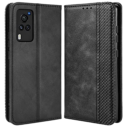 Alamo Retro Klapp Hülle für VIVO X60 Pro, Premium PU Leder Handyhülle mit Kartenfächer und Geldbeutel - Schwarz von Alamo