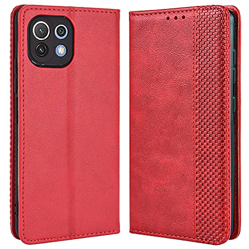 Alamo Retro Klapp Hülle für Xiaomi MI 11 Lite (4G / 5G / 5G NE Edition), Premium PU Leder Handyhülle mit Kartenfächer und Geldbeutel - Rot von Alamo