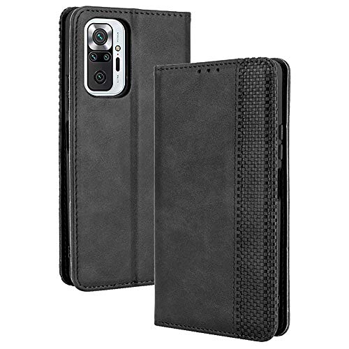 Alamo Retro Klapp Hülle für Xiaomi Redmi Note 10 Pro, Premium PU Leder Handyhülle mit Kartenfächer und Geldbeutel - Schwarz von Alamo