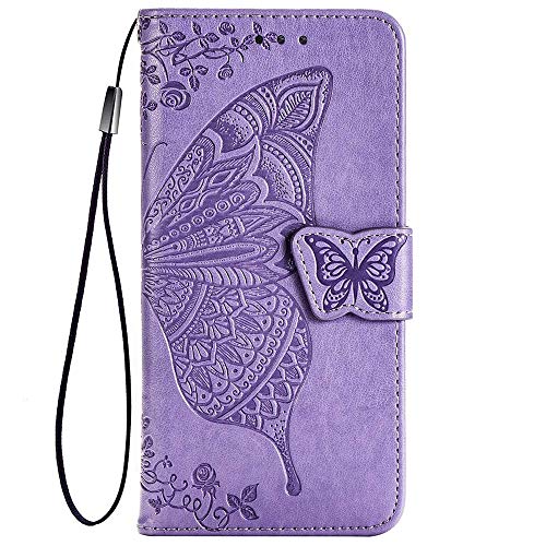 ALAMO Schmetterling Hülle für Oppo A74 (4G Version), Premium PU Leder Handyhülle mit Kartensteckplätze - Helles Lila von Alamo