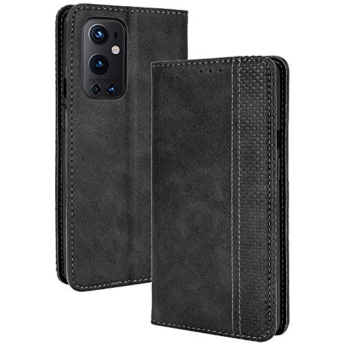 ALAMO Schutzhülle aus Leder für OnePlus 9 Pro, Retro-Stil, Premium-Klappetui mit Kartenfächern und Bargeld, Schwarz von Alamo