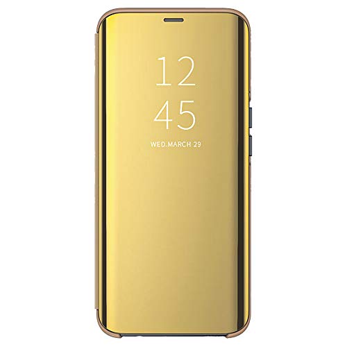 ALAMO Spiegel Flip Hülle für Samsung Galaxy A72 (4G / 5G), Premium Smart View Handyhülle mit Zeit Fenster - Gold von Alamo