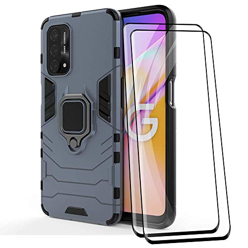 Alamo Ultra Panzerhülle für Oppo A74 5G / A54 5G, TPU+PC StoßFest Hülle mit Ring Ständer [mit 2 Stück Panzerglas Displayschutzfolie ] - Blau von Alamo