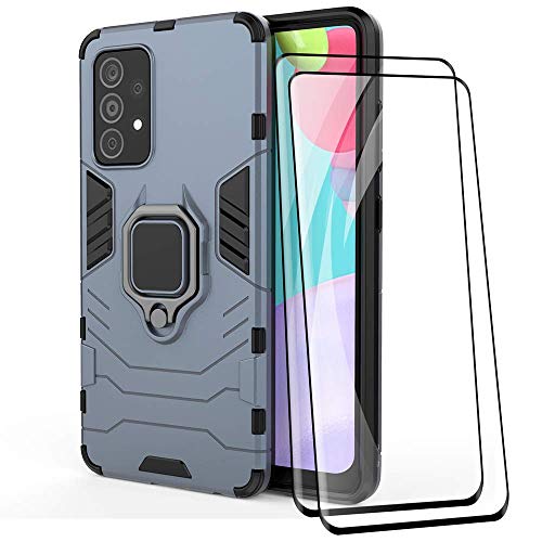 Alamo Ultra Panzerhülle für Samsung Galaxy A52 / A52 5G / A52S 5G, TPU+PC StoßFest Hülle mit Ring Ständer [mit 2 Stück Panzerglas Displayschutzfolie ] - Blau von Alamo
