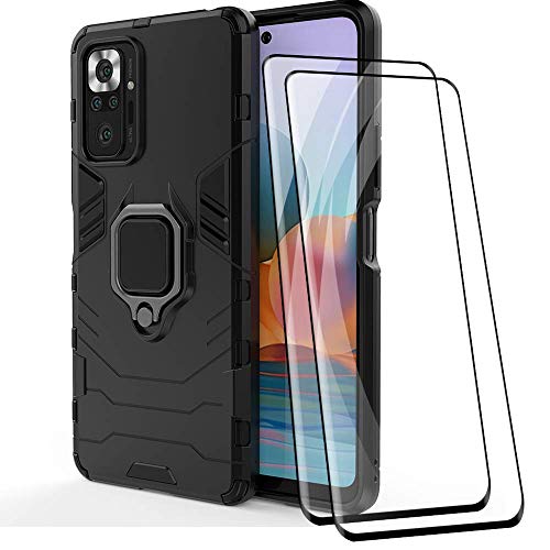 Alamo Ultra Panzerhülle für Xiaomi Redmi Note 10 Pro, TPU+PC StoßFest Hülle mit Ring Ständer [mit 2 Stück Panzerglas Displayschutzfolie ] - Schwarz von Alamo