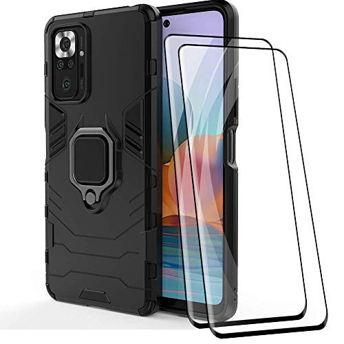 ALAMO Ultra Panzerhülle für Xiaomi Redmi Note 10 Pro, TPU+PC StoßFest Hülle mit Ring Ständer [mit 2 Stück Panzerglas Displayschutzfolie ] - Schwarz von Alamo