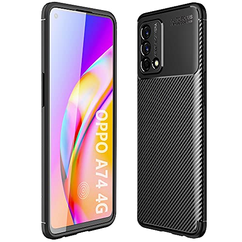 Alamo Ultra Silicone Hülle für Oppo A74 (4G Version), Kohle Faser StoßFest Bumper Handyhülle - Schwarz von Alamo