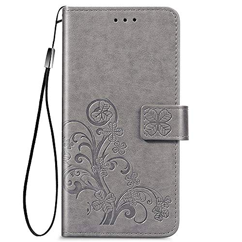 Alamo Vier Klee Hülle für Samsung Galaxy A02s, Premium PU Leder Handyhülle mit Kartensteckplätze - Grau von Alamo