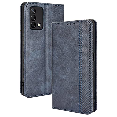 Alamo Retro Klapp Hülle für Oppo A74 (4G Version), Premium PU Leder Handyhülle mit Kartenfächer und Geldbeutel - Blau von Alamo