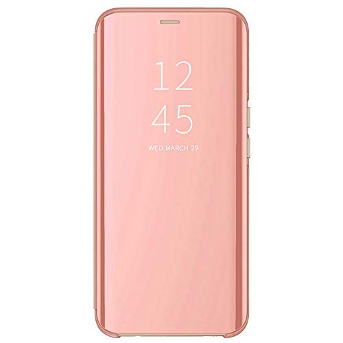 Alamo Spiegel Flip Hülle für Xiaomi Redmi Note 10 4G / Note 10S, Premium Smart View Handyhülle mit Zeit Fenster - Roségold von Alamo