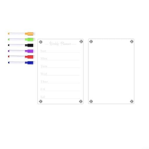 Alanmoship Magnetischer Kalender, Kühlschrank, Wochenplaner, Menütafel, Set mit 6 Markern für die Küche, Organisation, Familiennachricht, trocken abwischbar, transparent, 2 Stück (TYU086) von Alanmoship