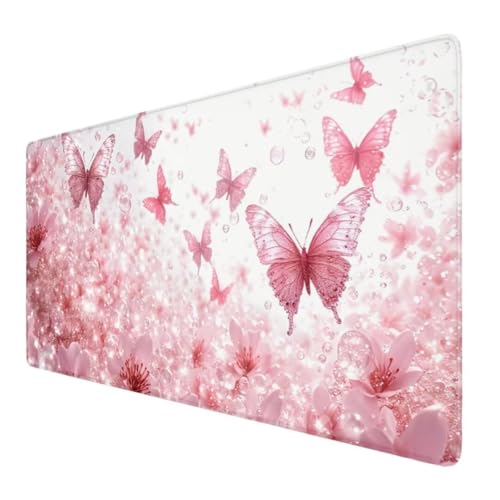 Schmetterling Mauspad XXL 800x400x3mm, Groß Gaming Mauspad Rosa Wetterfest Anti-Rutsch Schreibtisch Mouse Pad verbessert Präzision und Geschwindigkeit, Gaming Zubehör für Home Deko Geschenk VO-414 von Alaoan