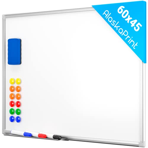 Alaskaprint Whiteboard magnetisch Magnettafel Magnetwand beschreibbar Pinnwand Tafel mit Alurahmen inklusive 3 Stifte, 12 Magnete und Schwamm 60 cm x 45 cm (B x H) von Alaskaprint