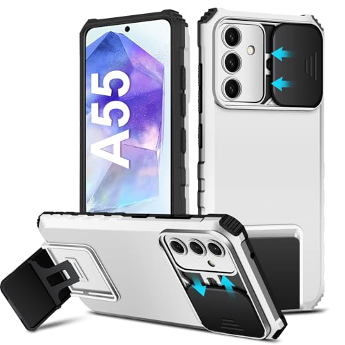 Albaityee Handyhülle Kompatibel mit Samsung Galaxy A55 5G Hülle, Gleiten Kameraschutz, A55 5G Handy Hüllen Cover mit Ständer Stoßfest Bumper Case Schutzhülle für Samsung A55 5G (Weiß) von Albaityee