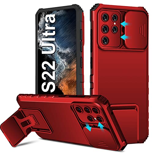 Handyhülle Kompatibel mit Samsung Galaxy S22 Ultra 5G Hülle, Slide Gleiten Kameraschutz, S22 Ultra 5G Handy Hüllen Cover mit Ständer Stoßfest Bumper Case Schutzhülle für Samsung S22 Ultra 5G (Rot) von Albaityee