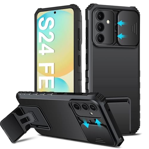 Handyhülle Kompatibel mit Samsung Galaxy S24 FE 5G Hülle, Slide Gleiten Kameraschutz, S24 FE 5G Handy Hüllen Cover mit Ständer Stoßfest Bumper Case Schutzhülle für Samsung S24 FE 5G (Schwarz) von Albaityee