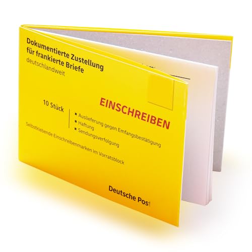 10 Stück selbstklebende Post Einschreiben-Briefmarken Einschreiben-Marken Porto Etiketten Label Aufkleber mit Barcode im Block | Versicherung bis 25 EUR | Zustellung nur gegen Unterschrift von Albellion