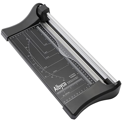 Albyco - Papierschneider A4 Schnittlänge 330 mm - Rollschneider, Schneidemaschine Papier, Schneidegerät, Schneidelineal - RSA4, Bis zu 8 Blatt 80-Gramm Papier - Stahl von Albyco