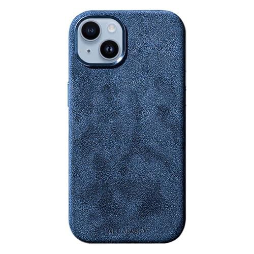 Alcanside Magnetische Alcantara Handyhülle kompatibel mit Magsafe für einfaches Magsafe kabelloses Laden. Stilvolle iPhone-Hülle, kompatibel mit iPhone 14 (Blau) von Alcanside