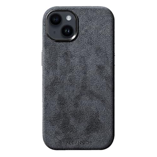 Alcanside Magnetische Alcantara Handyhülle kompatibel mit Magsafe für einfaches Magsafe kabelloses Laden. Stilvolle iPhone-Hülle, kompatibel mit iPhone 14 Plus (Schwarz) von Alcanside