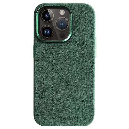 Alcanside Magnetische Alcantara Handyhülle kompatibel mit Magsafe für einfaches Magsafe kabelloses Laden. Stilvolle iPhone-Hülle, kompatibel mit iPhone 14 Pro Max (Grün) von Alcanside