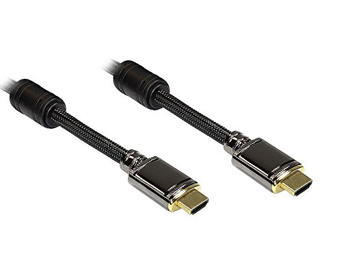 Anschlusskabel HDMI High-Speed with Ethernet, PREMIUM-LINE, Metallstecker beidseitig, Kabel mit Nylonmantel, schwarz, 5m, Good Connections® im POLYBAG von Alcasa