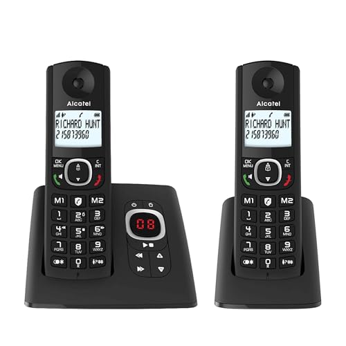 ALCATEL F530 Voice Duo - Schnurloses Festnetztelefon DECT mit Anrufbeantworter - Großes Display - Freisprechfunktion - Anrufblockierungsfunktion - 2 Direktwahltasten - 2 Mobilteile - Schwarz von Alcatel