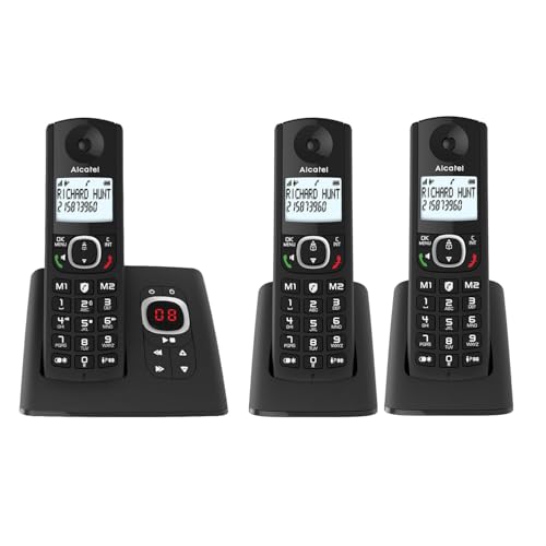 ALCATEL F530 Voice Trio - Schnurloses Festnetztelefon DECT mit Anrufbeantworter - Großes beleuchtetes Display - Lautsprecher - Anrufblockierungsfunktion - 2 Direktwahltasten - 3 Mobilteile - Schwarz ALCATEL F530 Voice Trio - Schnurloses Festnetztelefon DECT mit Anrufbeantworter - Großes beleuchtetes Display - Lautsprecher - Anrufblockierungsfunktion - 2 Direktwahltasten - 3 Mobilteile - Schwarz von Alcatel