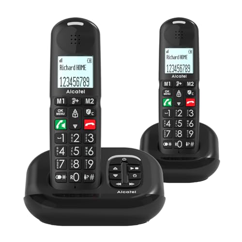 ALCATEL XL685 Voice Duo - Schnurloses Festnetztelefon DECT für Senioren im XL-Format mit Anrufbeantworter - Große Tasten - Audio Boost - Lautsprecher - Anrufblockierung - 2 Mobilteile - Schwarz von Alcatel