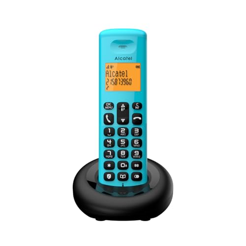 Alcatel E160 Blau Schnurloses DECT-Telefon mit Blockierung unerwünschter Anrufe, großes orangefarbenes hintergrundbeleuchtetes Display, leicht zu lesen, Klassische und polyphonische Klingeltöne von Alcatel