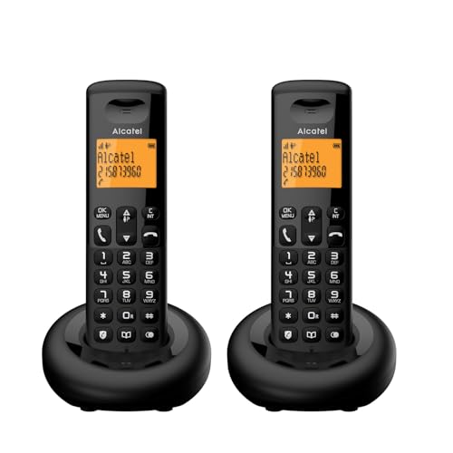 ALCATEL E160 Duo – Schnurloses DECT-Telefon – kompaktes Design – großes Display mit Hintergrundbeleuchtung – Blockierung unerwünschter Anrufe – 3 Direktspeicher – 2 tragbare Geräte – Schwarz von Alcatel