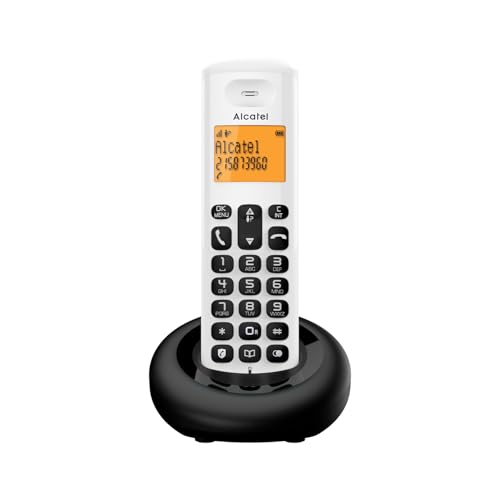 Alcatel E160 Weiß Schnurloses DECT-Telefon mit Blockierung unerwünschter Anrufe, großes orangefarbenes hintergrundbeleuchtetes Display, leicht zu lesen, Klassische und polyphonische Klingeltöne von Alcatel