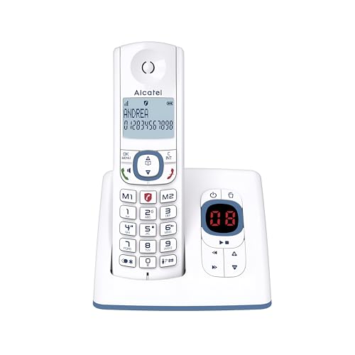 ALCATEL F530 Voice - Schnurloses Festnetztelefon DECT mit Anrufbeantworter - Großes beleuchtetes Display - Freisprechfunktion - Anrufblockierungsfunktion - 2 Direktwahltasten - Weiß/Blau von Alcatel